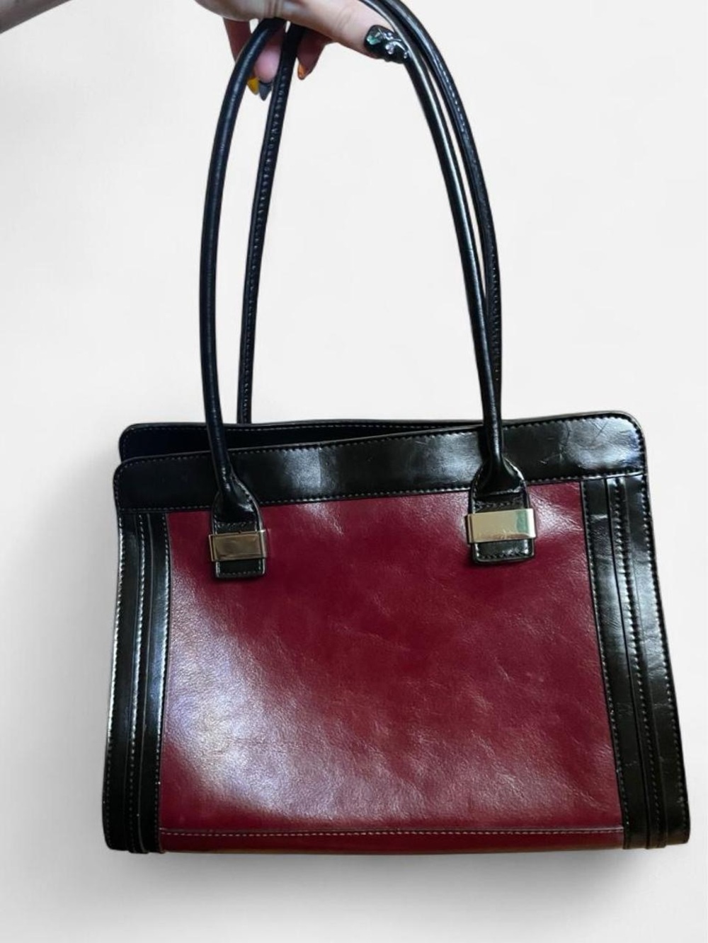 Vintage Giani Bernini Colorblock Structured Shoulder Bag Black Burgundy